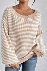 Fashion Striped Loose Long Sleeve Round Neck Knitted Sweater