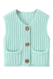 Solid Color Sleeveless Pocket Knitted Vest