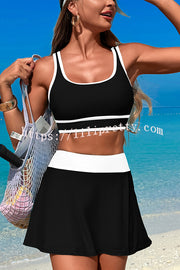 Fashion Contrast Color Stretch Sports Two-piece Bikini Swimsuit