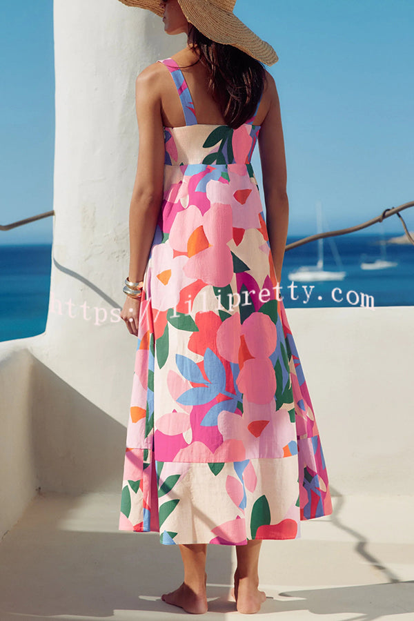 Unique Printed Holiday Style French Sling Maxi Dress