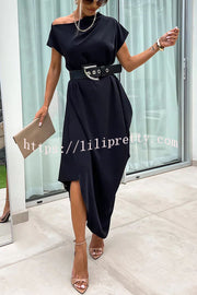 Lilipretty® Extraordinary Cut Asymmetrical Short Sleeve  Loose Midi Dress