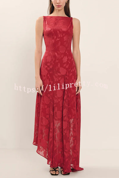 Fashion Jacquard Elegant Backless Lace-up Slim Irregular Maxi Dress