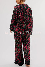 Unique Printed Lounge Long-sleeved Shirt and Elastic Waisted Baggy Pants Set