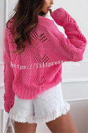 Fashion Hollow Long Sleeve V-neck Button Loose Knitted Cardigan
