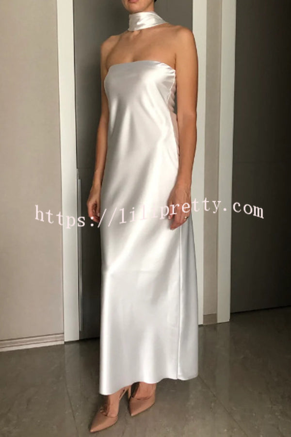 Satin Solid Color Elegant Strapless Slim Maxi Dress