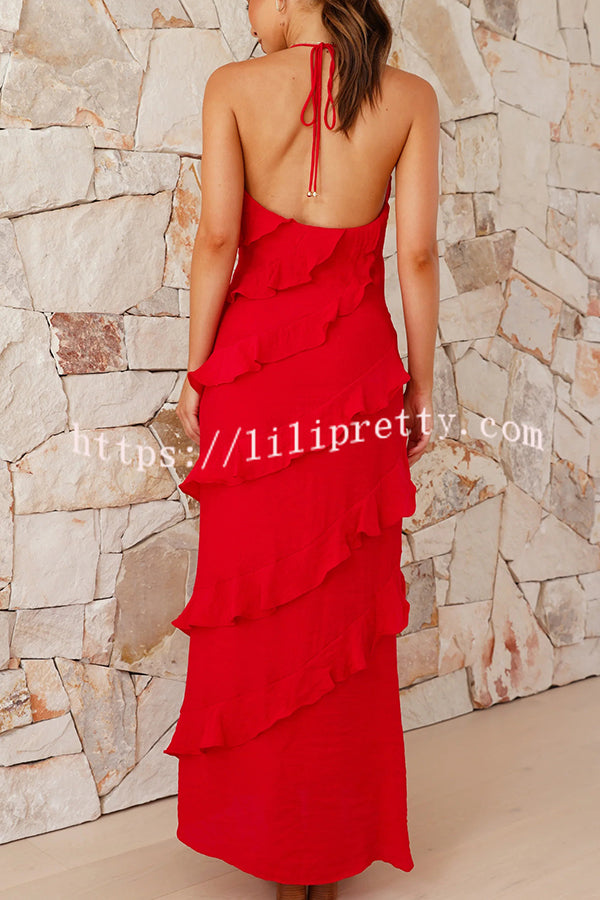 Lilipretty® Radiant As Always Ruffle Detail Halter Neck Maxi Dress