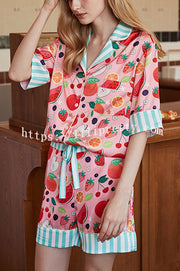 Summer Fruit Print Two-piece Home Shorts Set