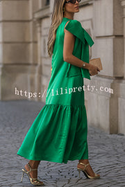 Ever Yours Satin Oversized Bow Detail Sleeveless Loose Maxi Dress