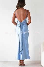 Satin Elegant Sling Backless Lace-Up Midi Dress