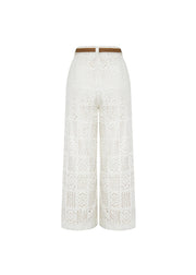 Joyful Bond Crochet Lace Mid Rise Pocketed Wide-leg Pants