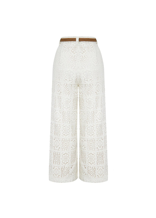 Joyful Bond Crochet Lace Mid Rise Pocketed Wide-leg Pants