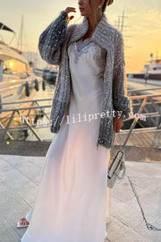 Lilipretty Warm Shining Heart Knit Sequin Balloon Sleeve Zipper Neck Loose Cardigan