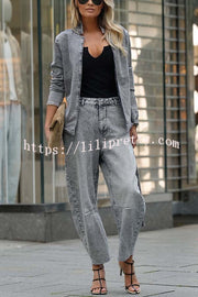 Casual Meetup Washed Denim Mid Rise Pocketed Barrel Jeans