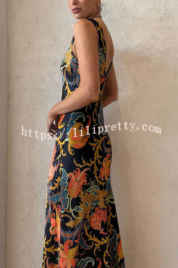 Lilipretty Forever Mine Satin Exclusive Botanical Print Slip Maxi Dress