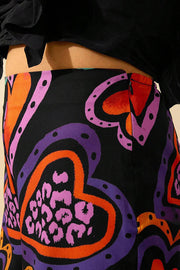 Heart Graffiti Print Casual Side Zipper Shorts