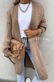 Solid Color V-neck Knitted Long-sleeved Oversized Midi Cardigan