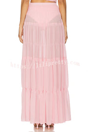 Stunning Chiffon Elastic Waist Layered A-line Maxi Skirt