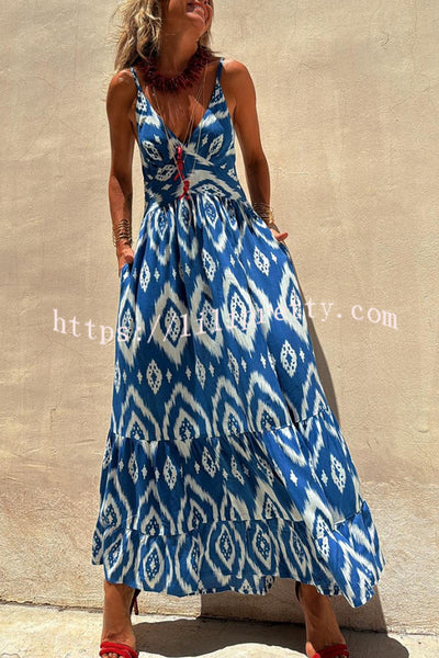 Gleaming Smile Ethnic Print Pocketed Slip Layered Maxi Dress