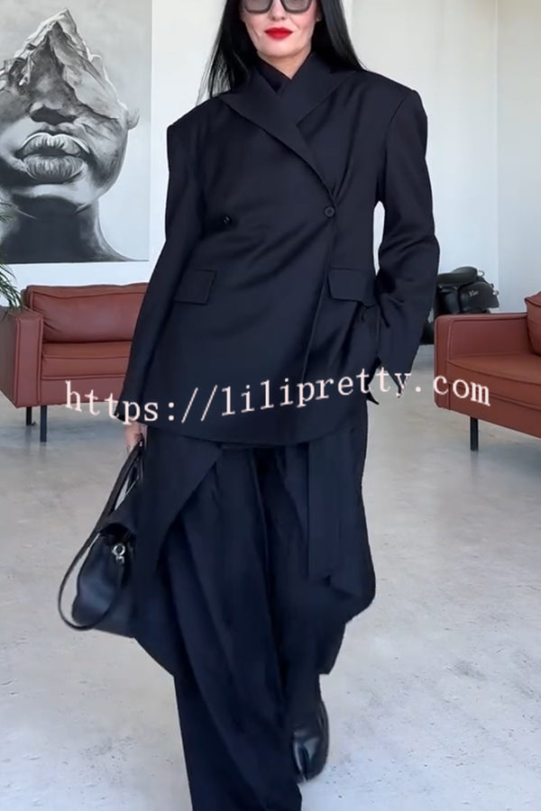 Urban Charm Shoulder Pads Asymmetrical Back Button Lapel Oversized Blazer