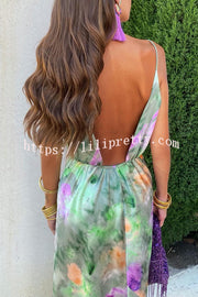 Lilipretty Expect The Best Tulle Tie-dye Print Maxi Dress with Removable Shawl