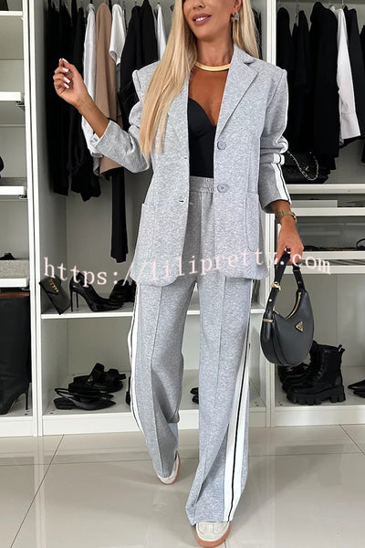 Bold Claim Sporty Patchwork Lapel Blazer and Elastic Waist Pocket Loose Pants Set