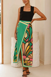 Plant Print Sexy Slit Casual Holiday Midi Skirt