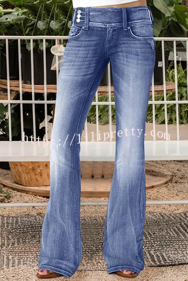 Vintage Side Button Pocket Mid-rise Flared Jeans