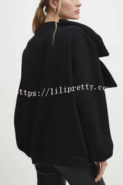 Solid Color Round Neck Long Sleeve Bow Loose Sweatshirts