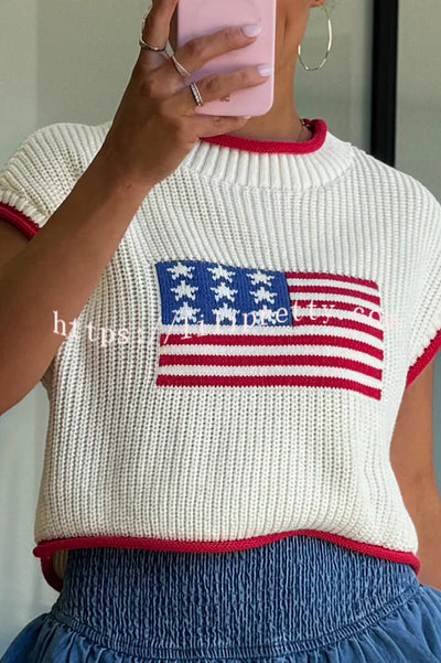 Independence Day Casual Crew Neck Short Sleeve Knit Sweater