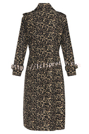 Leopard Affair Animal Print Epaulettes Long Sleeve Pocketed Lapel Midi Trench Coat