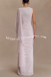 Fashionable Mesh Shawl Sleeveless Slim Fit Pleated Maxi Dress