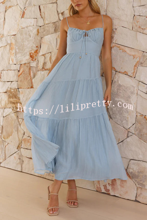 Solid Color Sleeveless Suspender Pleated Back Maxi Dress