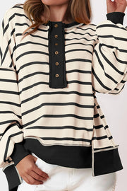 Fashion Striped Print Loose Casual Long-sleeved Top