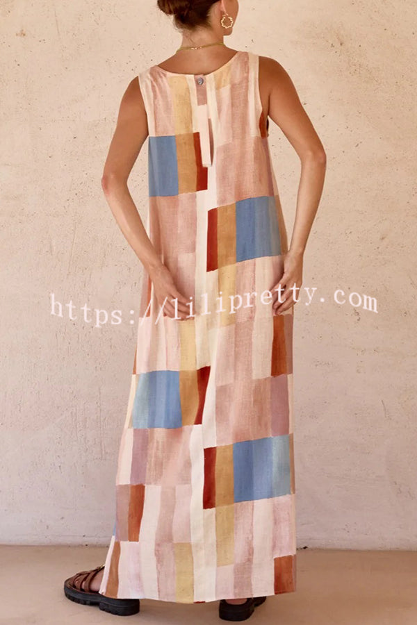 Geometric Print Wide Strap Slit Casual Resort Maxi Dress