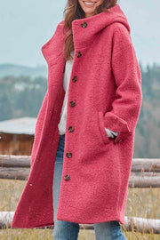 Lilipretty Casual Solid Color Hooded Single Breasted Wool Coat