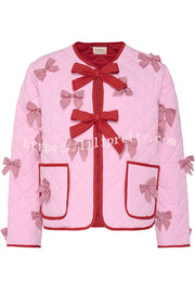 Lily Bow Embroidered Long-sleeve Lace-up Pocket Cotton Jacket