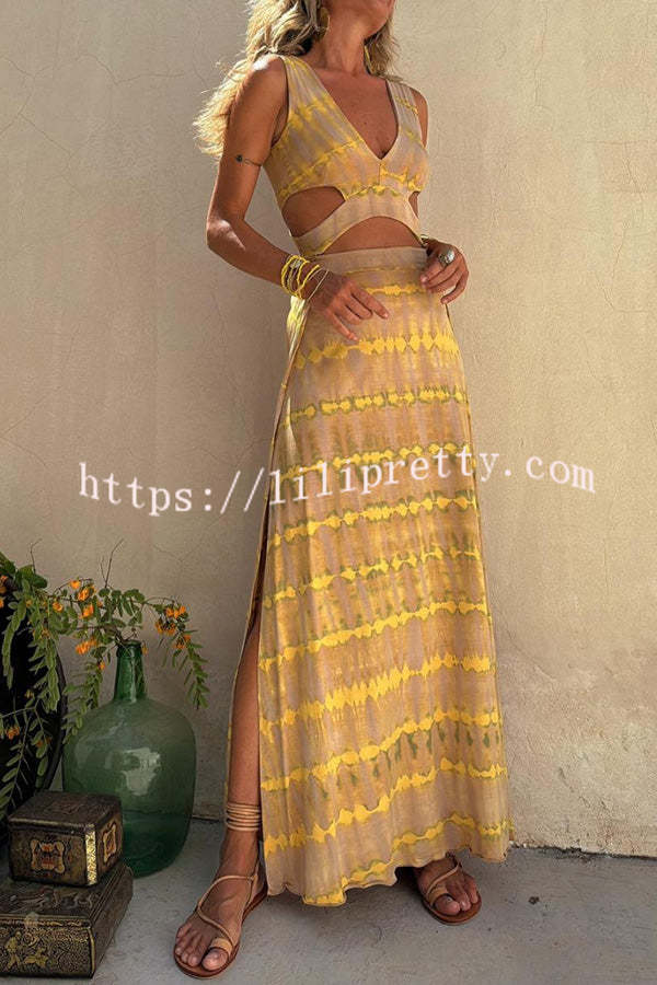 Eleanor Tie-dye Print Cutout Design Slit Stretch Dress