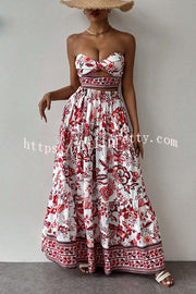 Floral Print Cutout Bandeau Top and Elastic Waist Full Maxi Skirt Set
