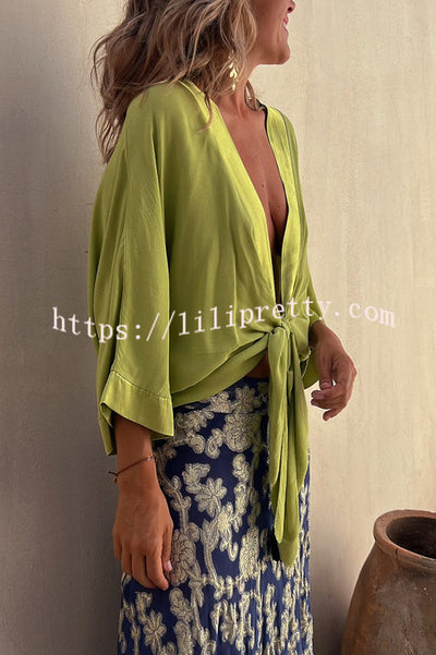 Lilipretty Summer Mood Satin Tie Front Relaxed Blouse