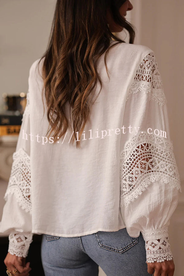 Stylish Hollow-out Patchwork Long-sleeved Elegant Shirt