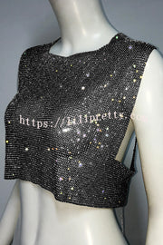 Sexy Metallic Rhinestone Backless Chain Vest