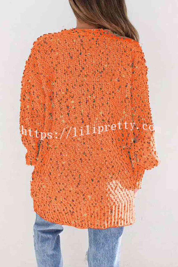 Lilipretty Aminga Colorful Spotted Pocket Crochet Long Sleeved Cardigan