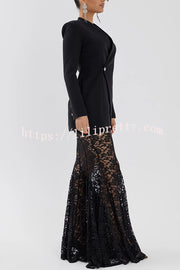 Poetic Muse Stand V-neck Rhinestone Button Up Long Sleeve Blazer