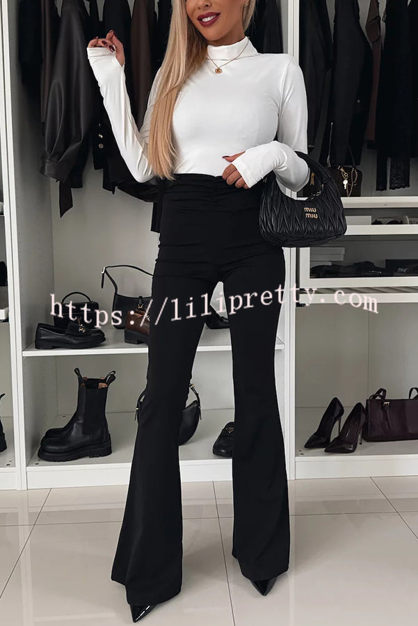 Elegant and Flexible High Rise Ruched Waist Stretch Flare Pants