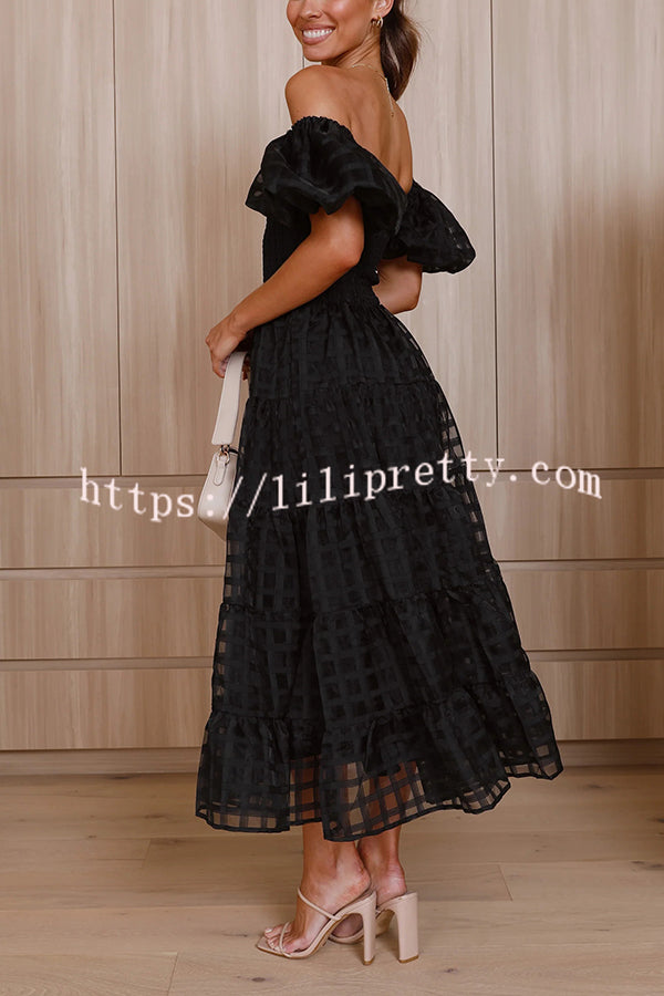 Solid Color Off-shoulder Lantern Sleeve Patchwork Midi Dress