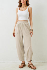 Solid Color Casual Elastic Waistband Wide-leg Pants