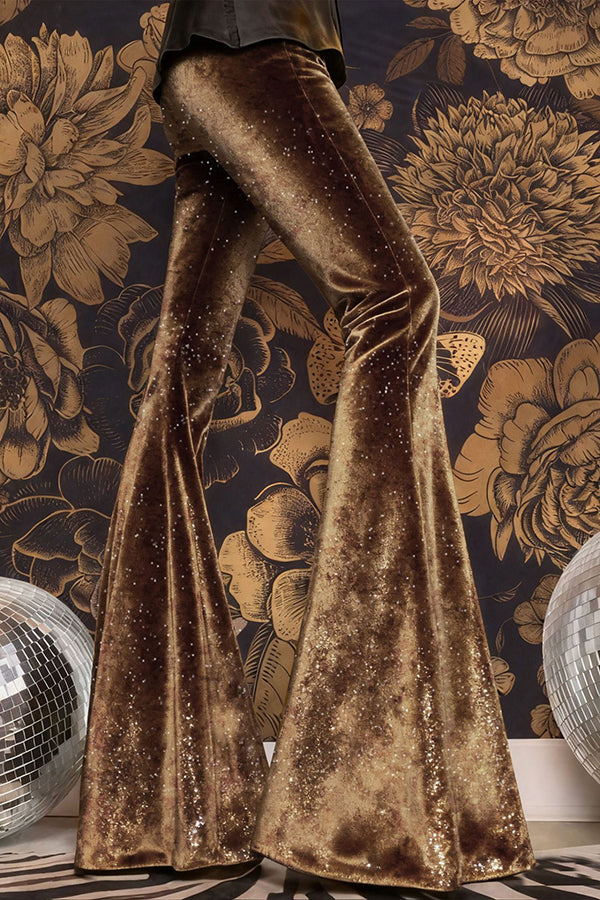 Stylish Velvet High-waisted Draped Casual Flared Pants