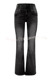 Vintage Side Button Pocket Mid-rise Flared Jeans