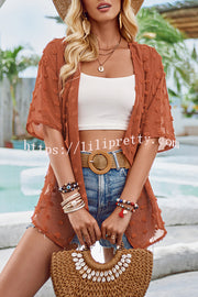 Casual See Through Patchwork Pom Pom Short Sleeved Cover Up