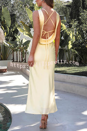 Solid Color Sexy Backless Lace-up Elegant Slim Maxi Dress